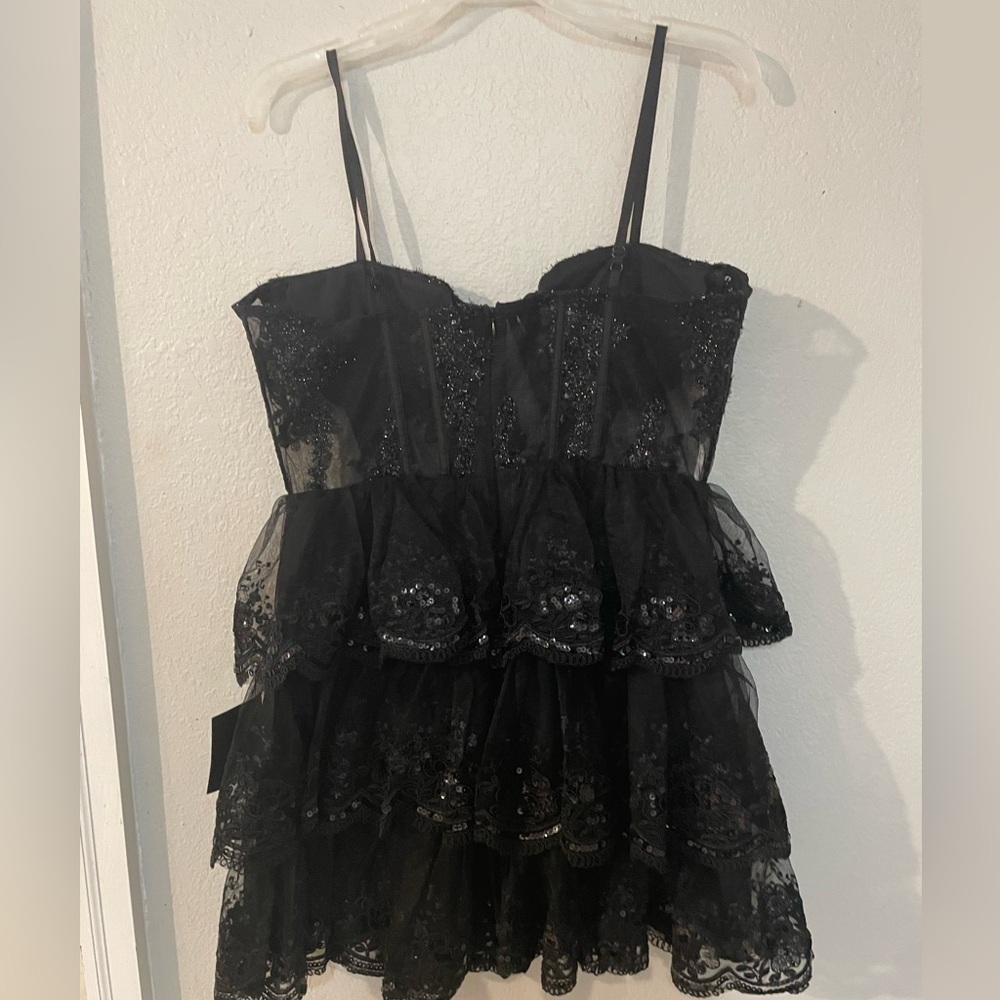 NWT LULUS Exquisite Drama Black Embroidered Sequin - Picture 4 of 5